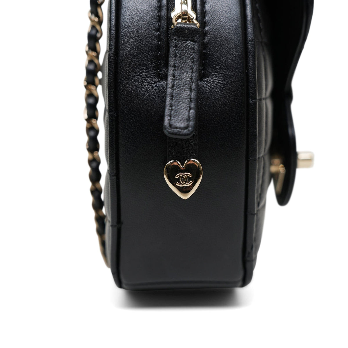 Black Lambskin Quilted Heart Bag Large LGHW