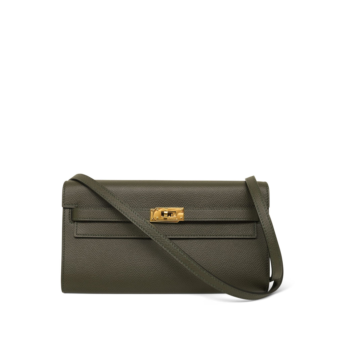 Kelly Wallet To Go Vert De Gris Epsom Gold Plated Z Stamp