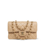 Product image 1 of 15: Beige Clair Caviar Quilted Double Flap Small Gold HW