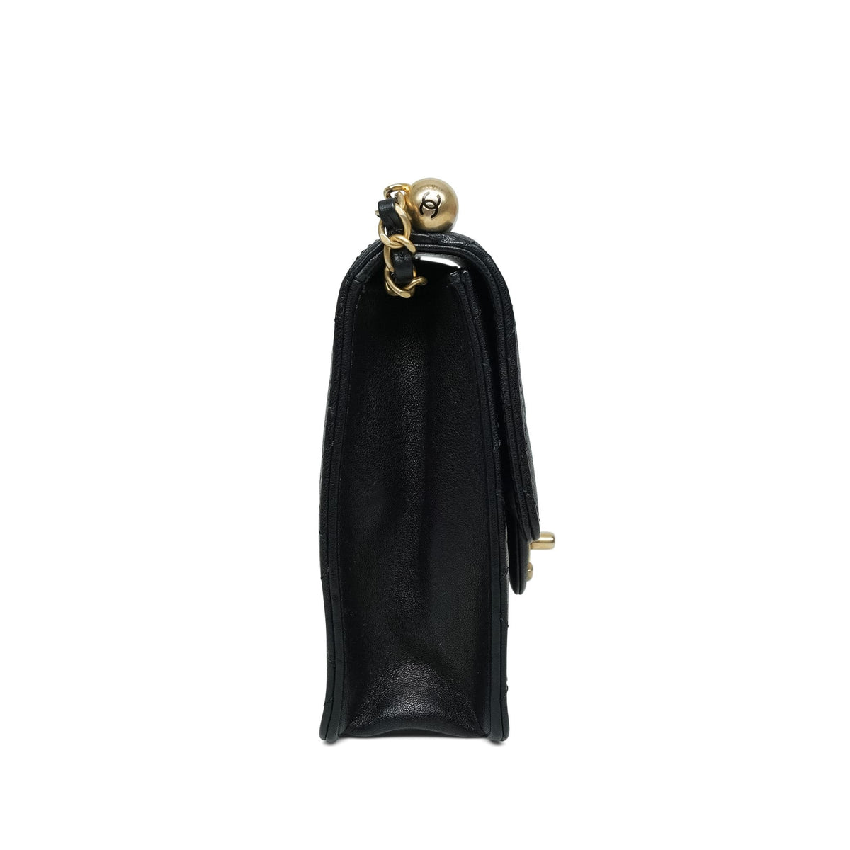 19S Black Lambskin Quilted Chic Pearls Flap Bag AGHW