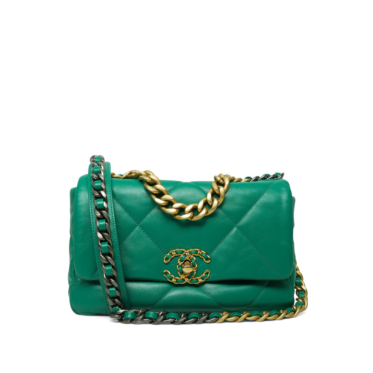 Green Goatskin Quilted 19 Flap Small Mixed Hardware