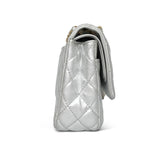 Product image 4 of 28: Silver Metallic Calfskin Quilted Classic Flap Medium Aged Gold Hardware