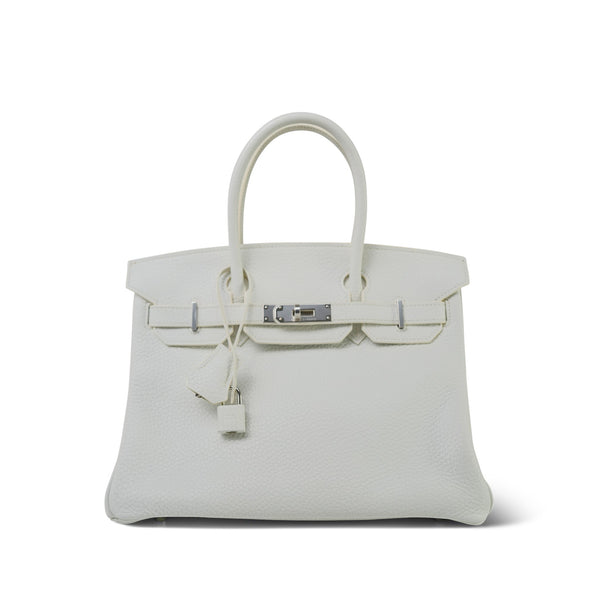 Birkin 30 White Clemence Palladium Plated M Square Stamp – REDELUXE