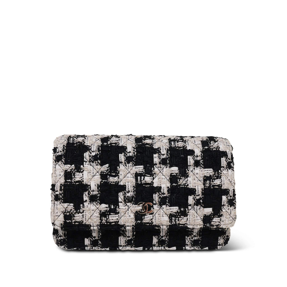 20S Ecru Black & White Ribbon Tweed Quilted Wallet On Chain WOC