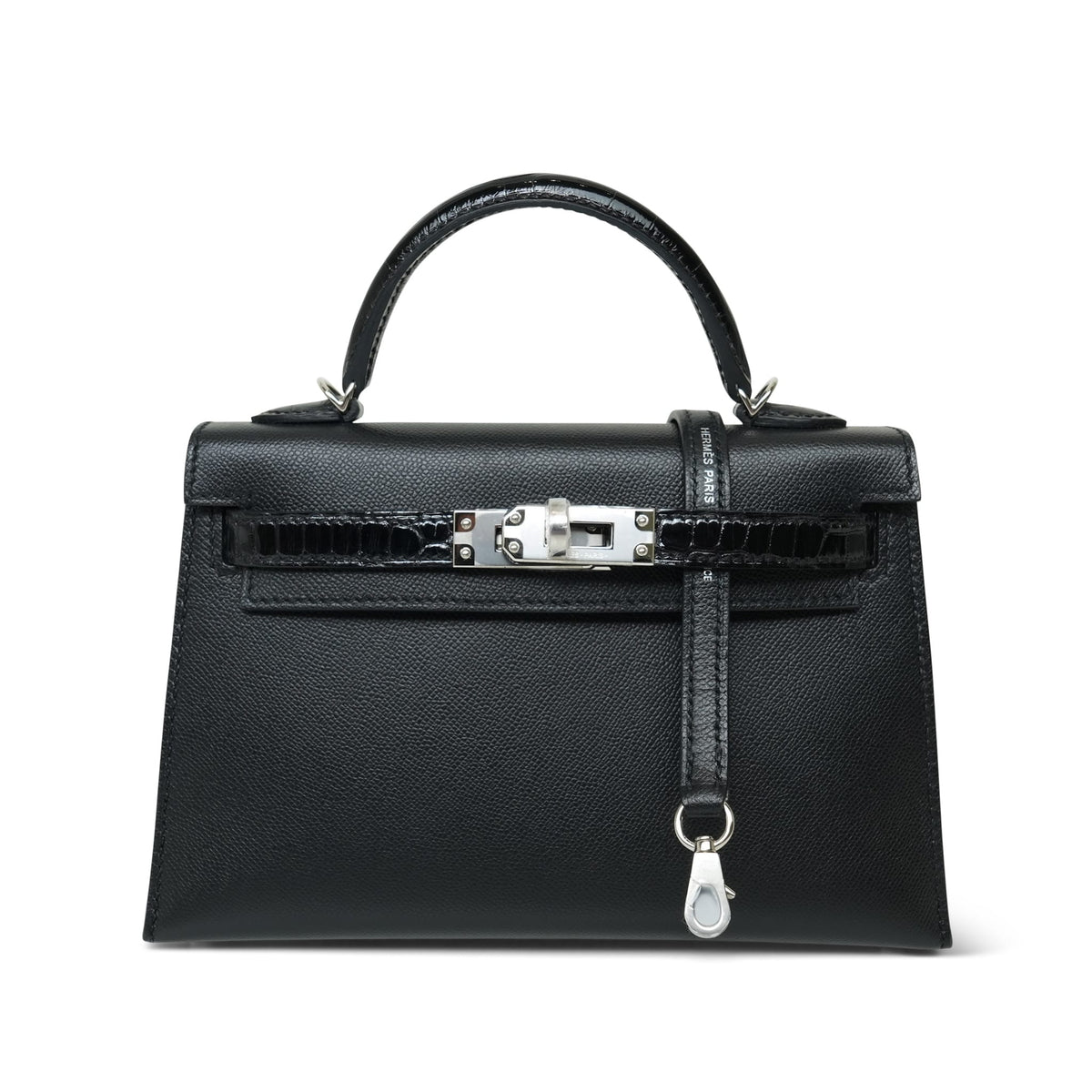 Mini Kelly Sellier Black Touch Madame/Missippian Alligator Palladium Plated U Stamp