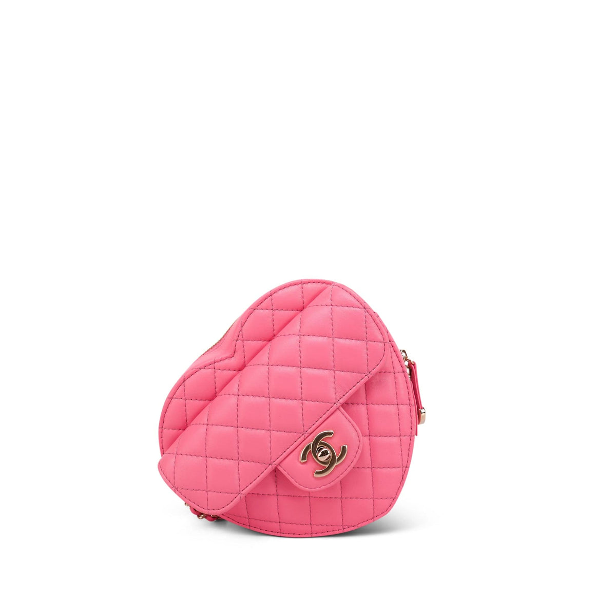 22S Pink Lambskin Quilted Heart Bag Large LGHW