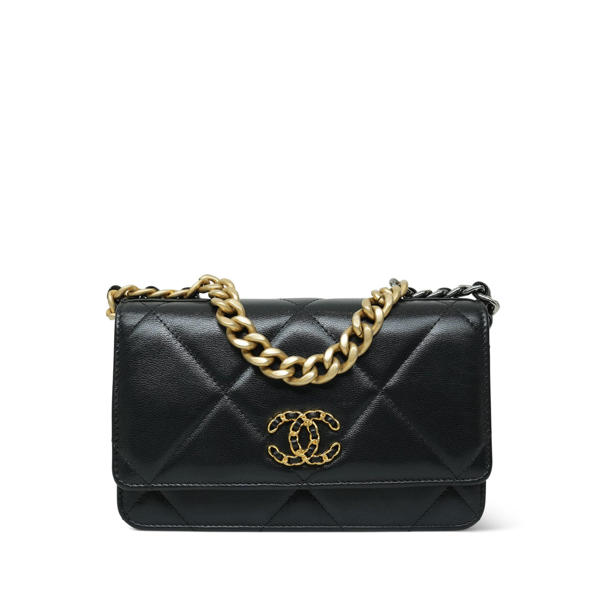 Black Lambskin Quilted 19 Wallet On Chain WOC Mixed Hardware