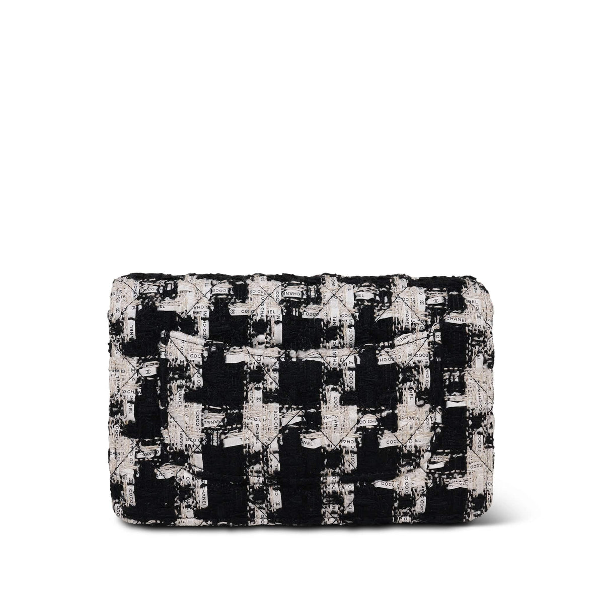 20S Ecru Black & White Ribbon Tweed Quilted Wallet On Chain WOC