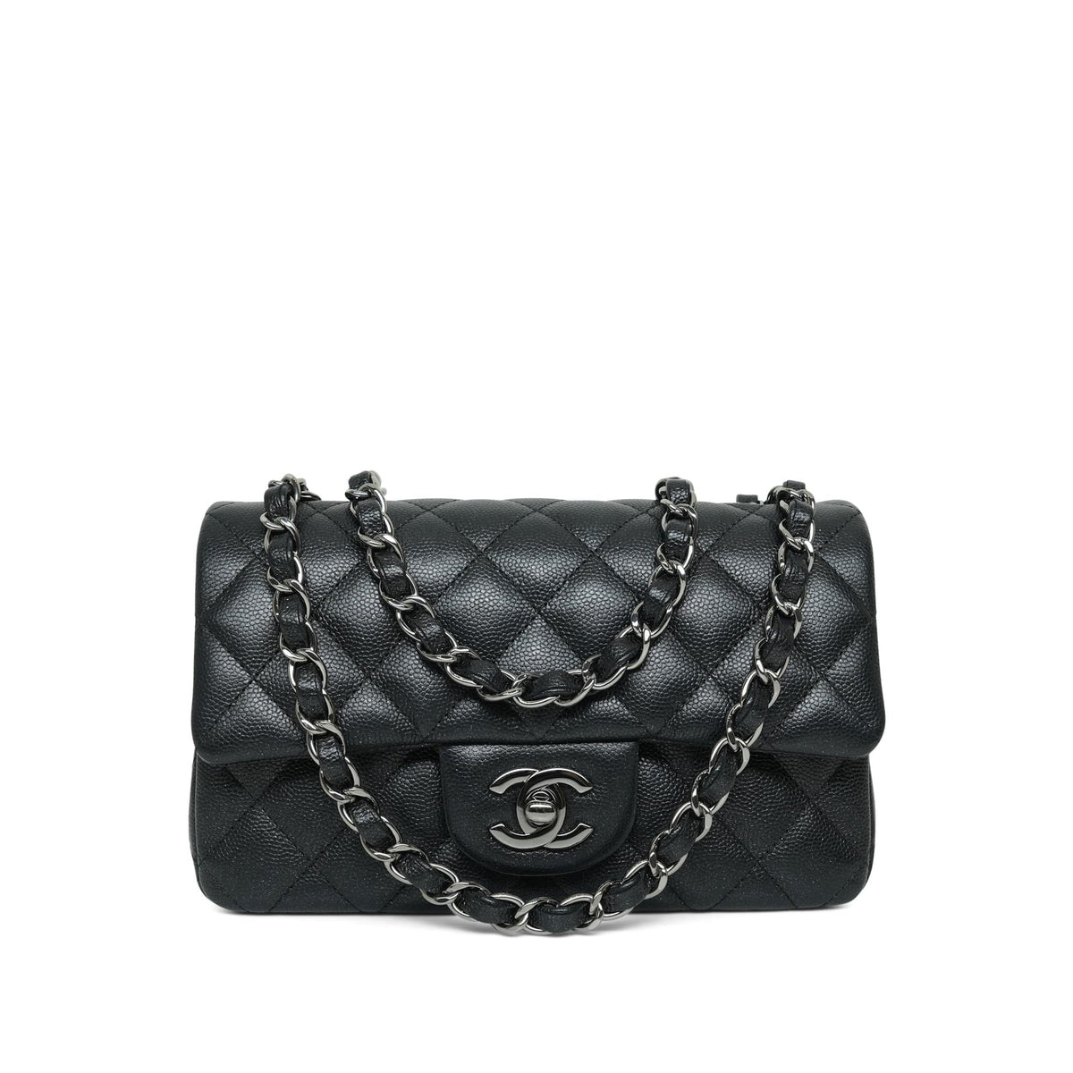 18C Black Glittery Caviar Quilted Rectangular Flap Mini