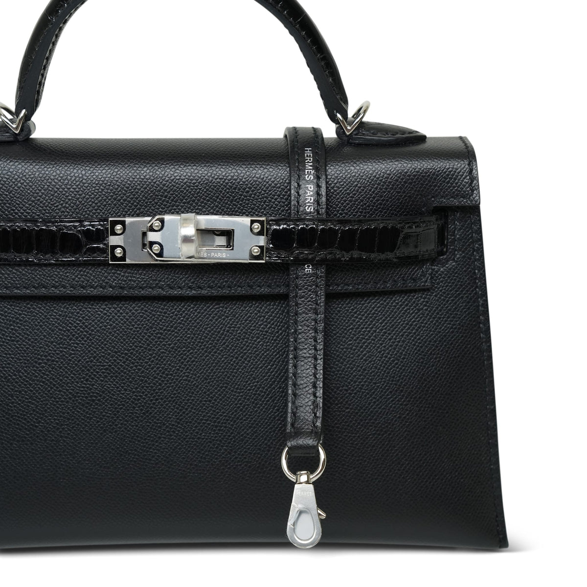 Mini Kelly Sellier Black Touch Madame/Missippian Alligator Palladium Plated U Stamp