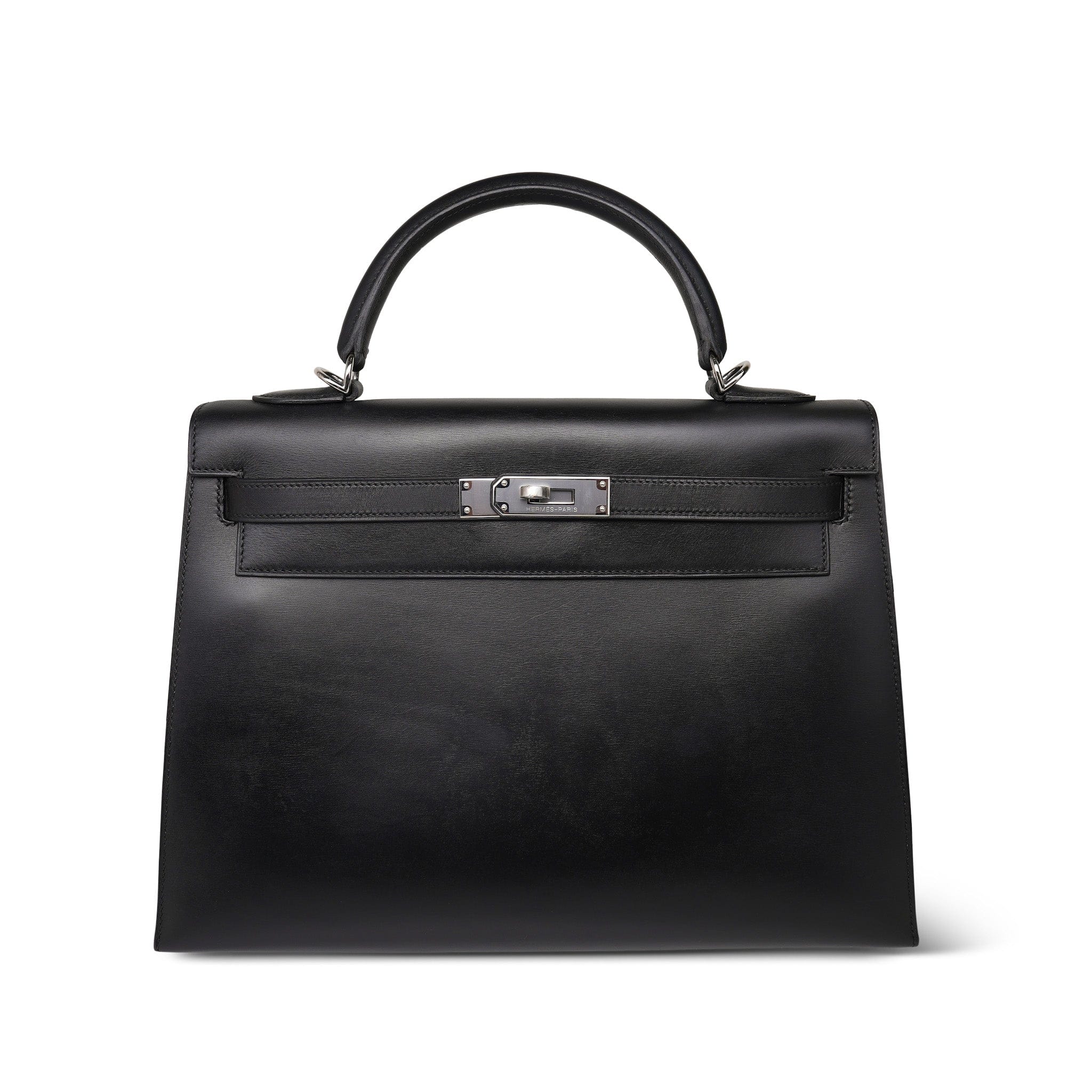 Kelly 32 Black Box Calfskin Palladium Plated J Square Stamp – REDELUXE