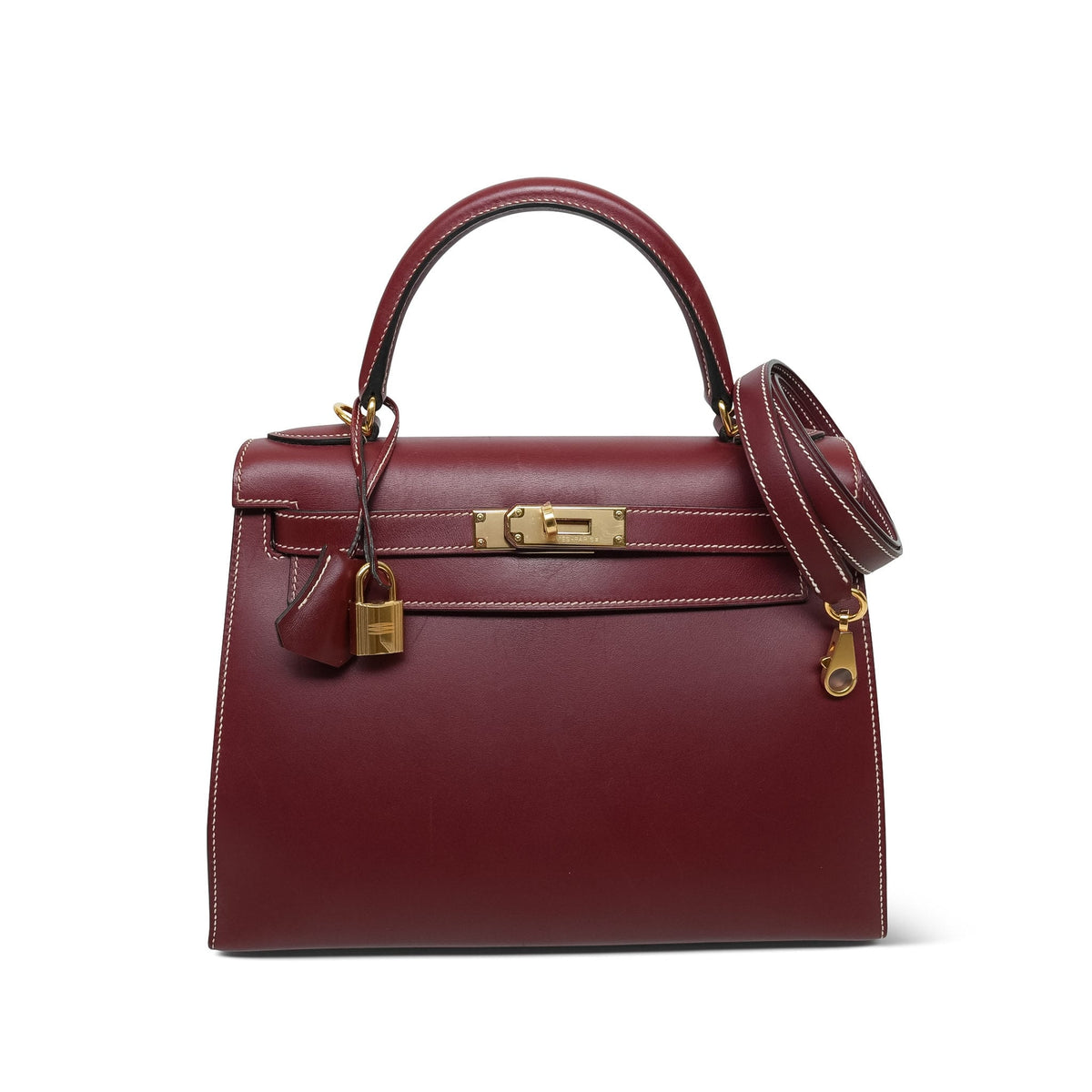 Kelly 28 Rouge H Chamonix White Stitching Gold Plated J Square Stamp