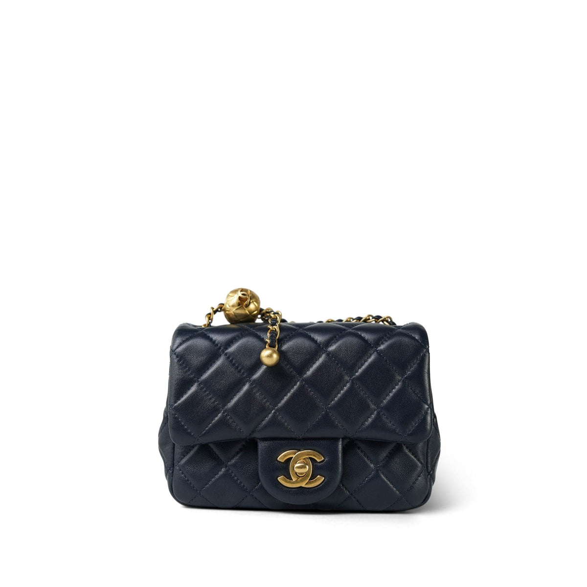 Navy Pearl Crush Mini Square Flap Aged Gold Hardware