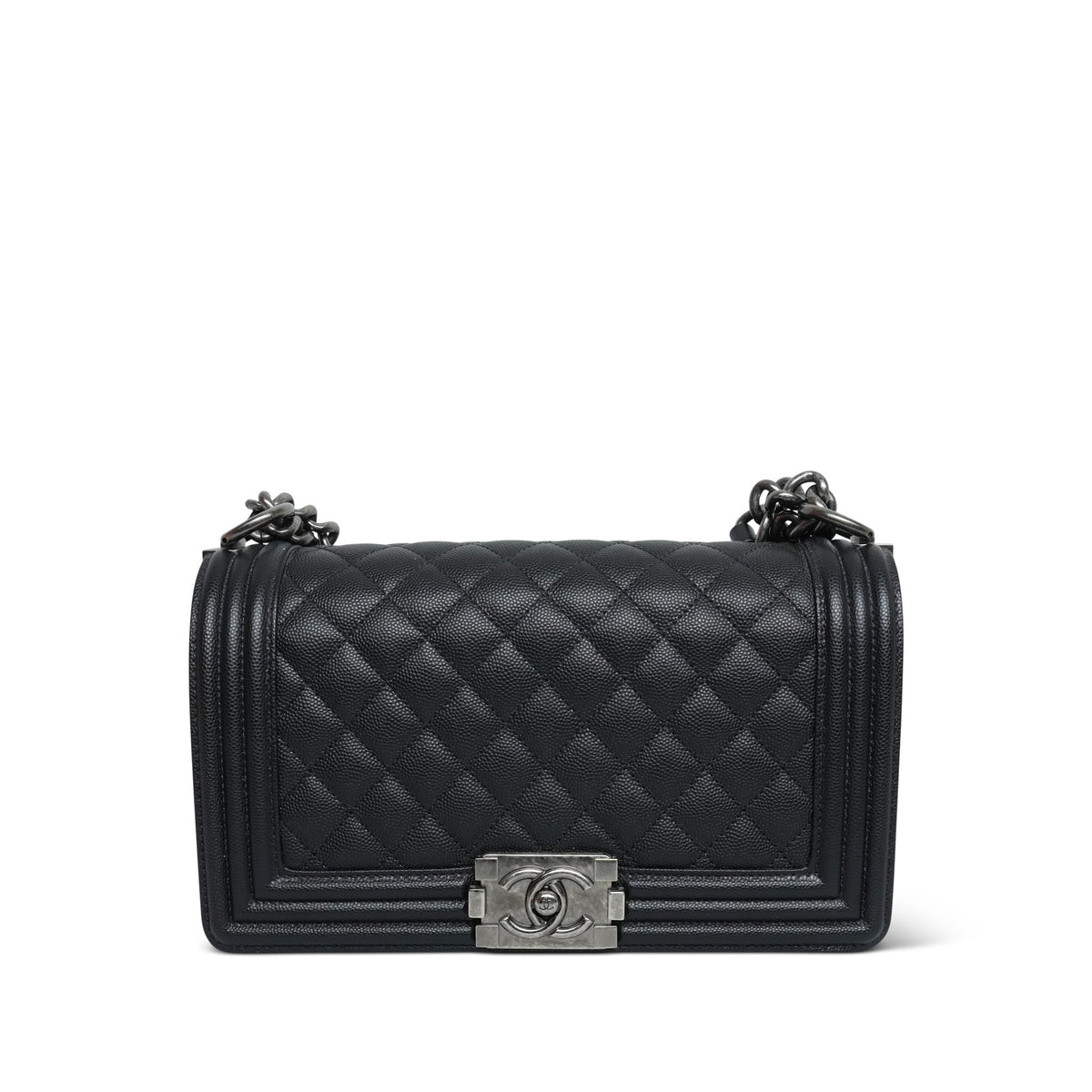 Black Caviar Quilted Boy Bag Old Medium Ruthenium HW