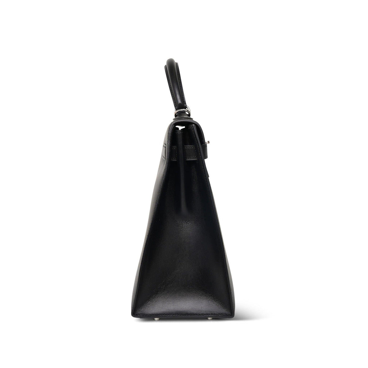 Kelly 32 Black Box Calfskin Palladium Plated J Square Stamp