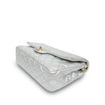 Product image 13 of 28: Silver Metallic Calfskin Quilted Classic Flap Medium Aged Gold Hardware