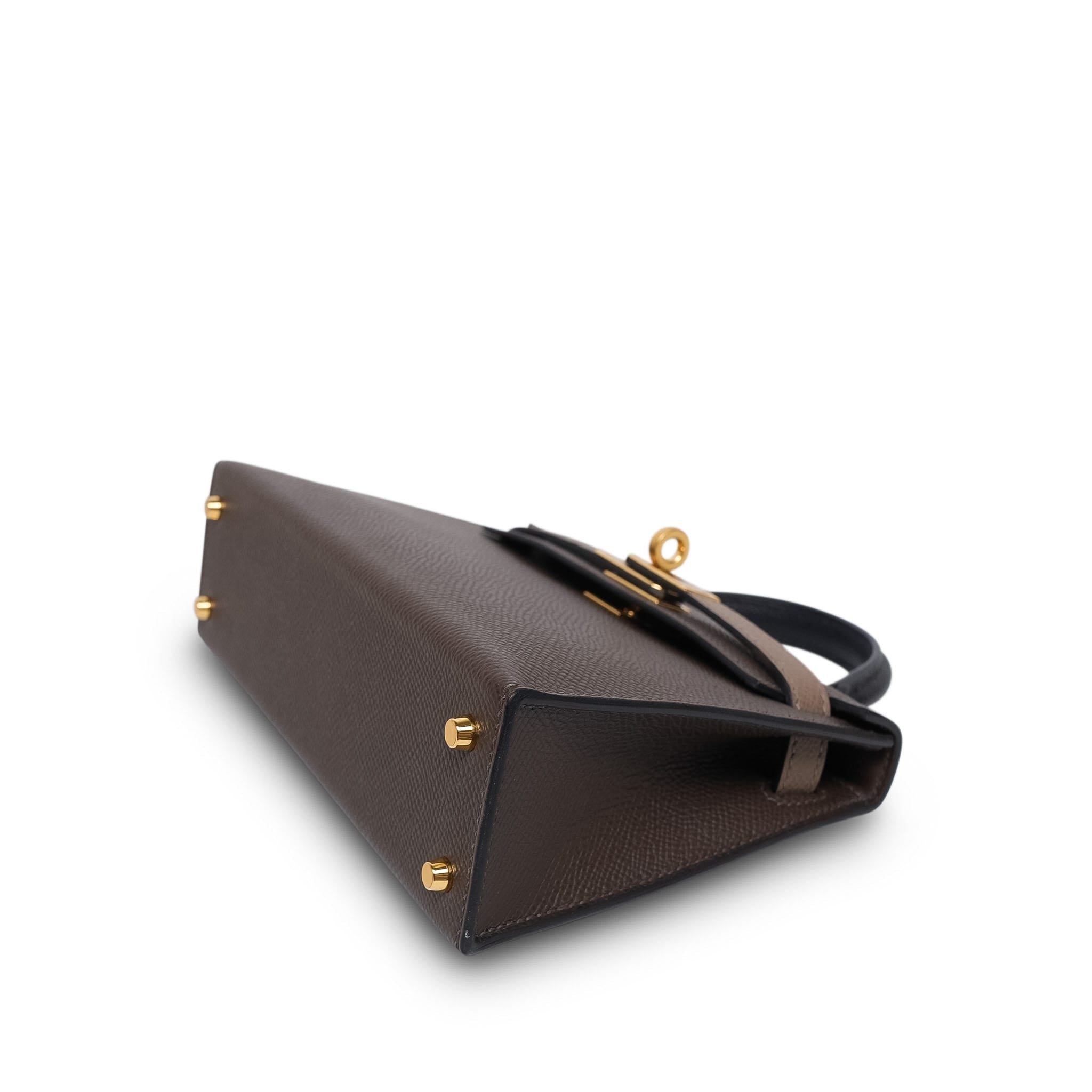 Product image 12 of 15: Mini Kelly Sellier Tri-Color Ecorce Etoupe Black Epsom Gold Plated B Stamp