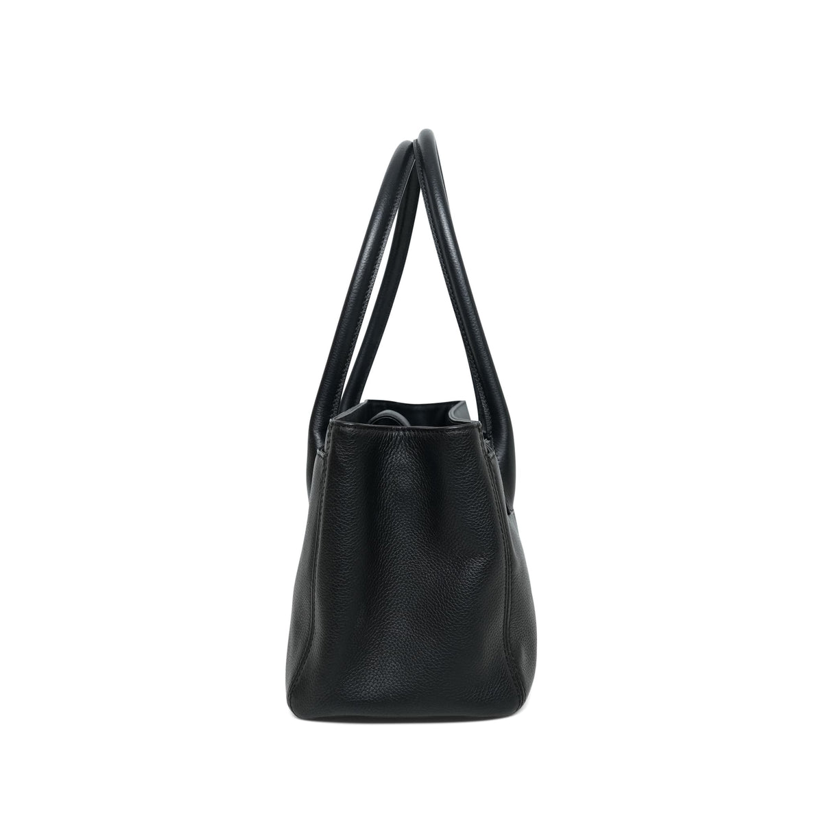 Black Grained Calfskin Cerf Executive Shopper Tote Silver Hardware