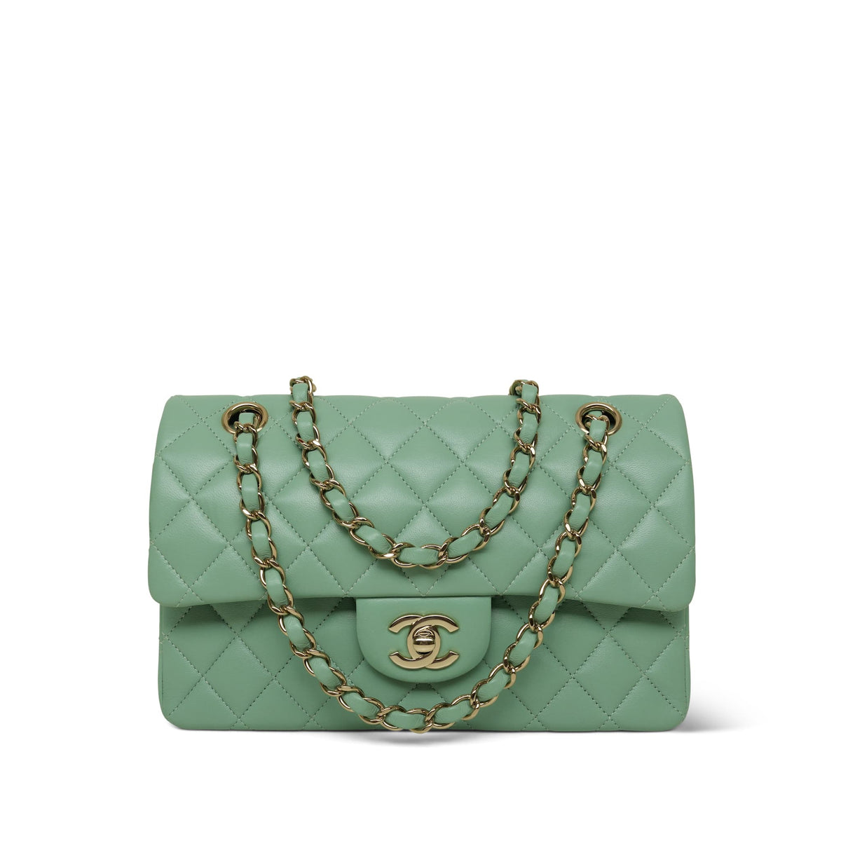 21C Light Green Lambskin Quilted Classic Flap Small LGHW