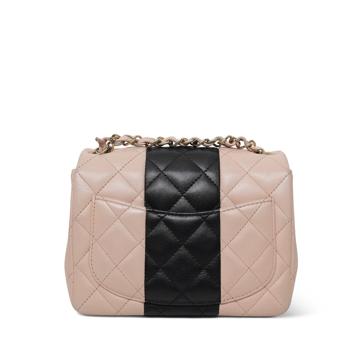 Light Beige/Black Bi-Color Lambskin Quilted Mini Square Flap Light Gold Hardware