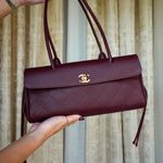 Product image 10 of 15: 26S Burgundy Grained Calfskin Quilted Urban Essentials Shopping Bag Small Gold Hardware