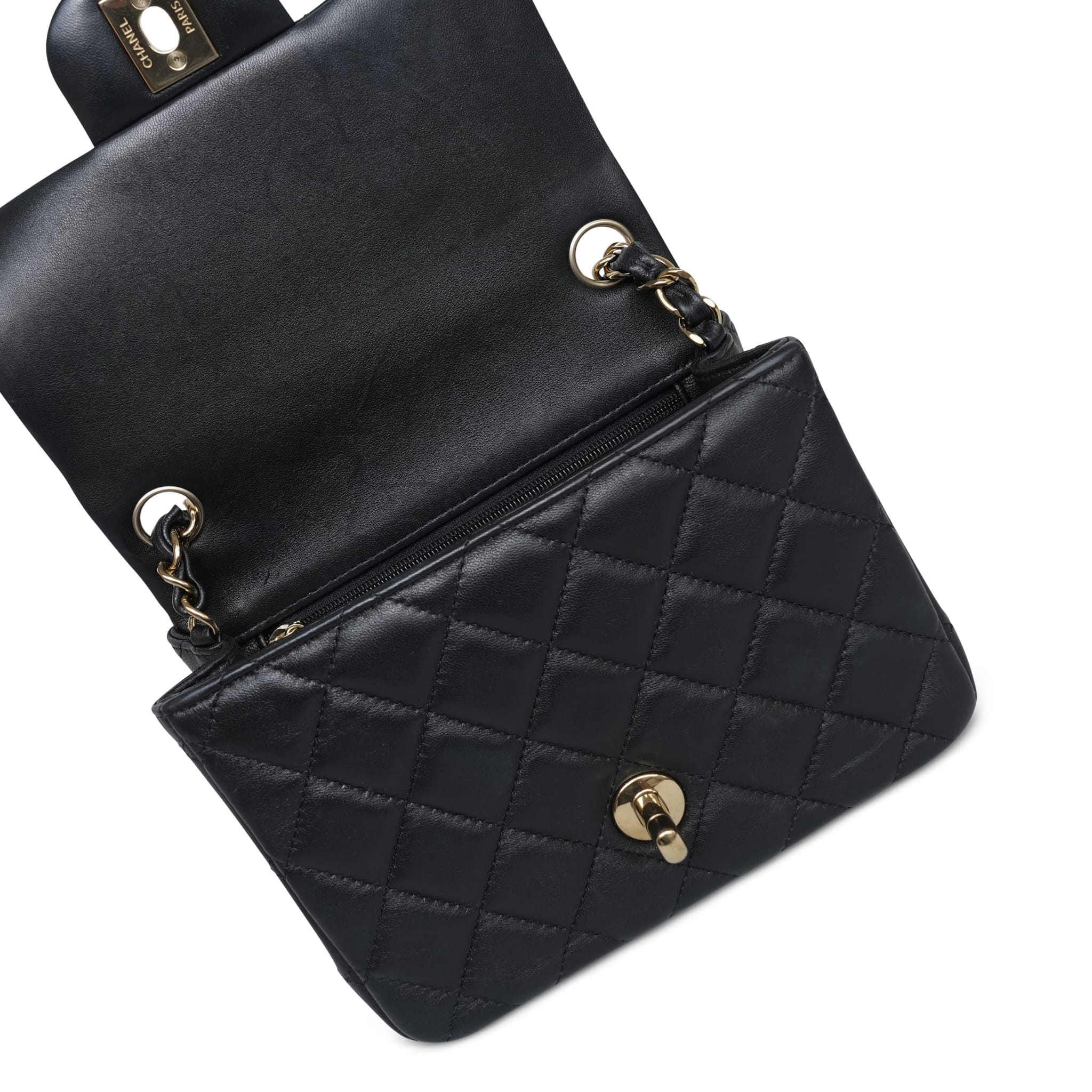 Product image 19 of 21: Black Lambskin Quilted Square Flap Mini Light Gold Hardware