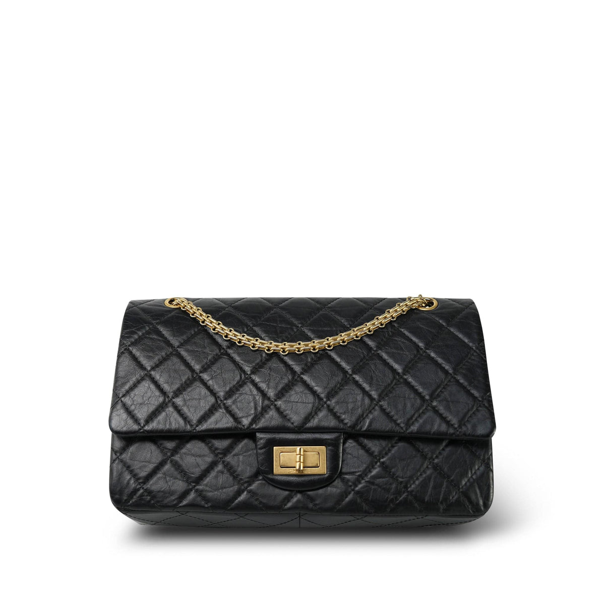 Black Crumpled Calfskin Quilted Reissue 2.55 227 Aged Gold Hardware