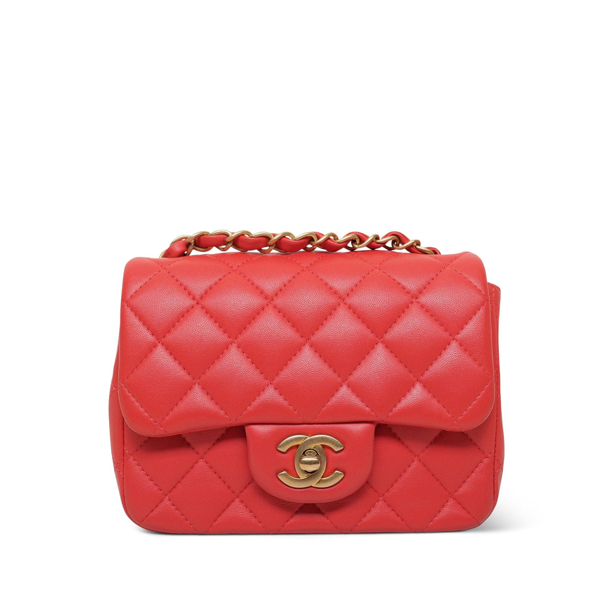 Red Lambskin Quilted Mini Square Flap AGHW