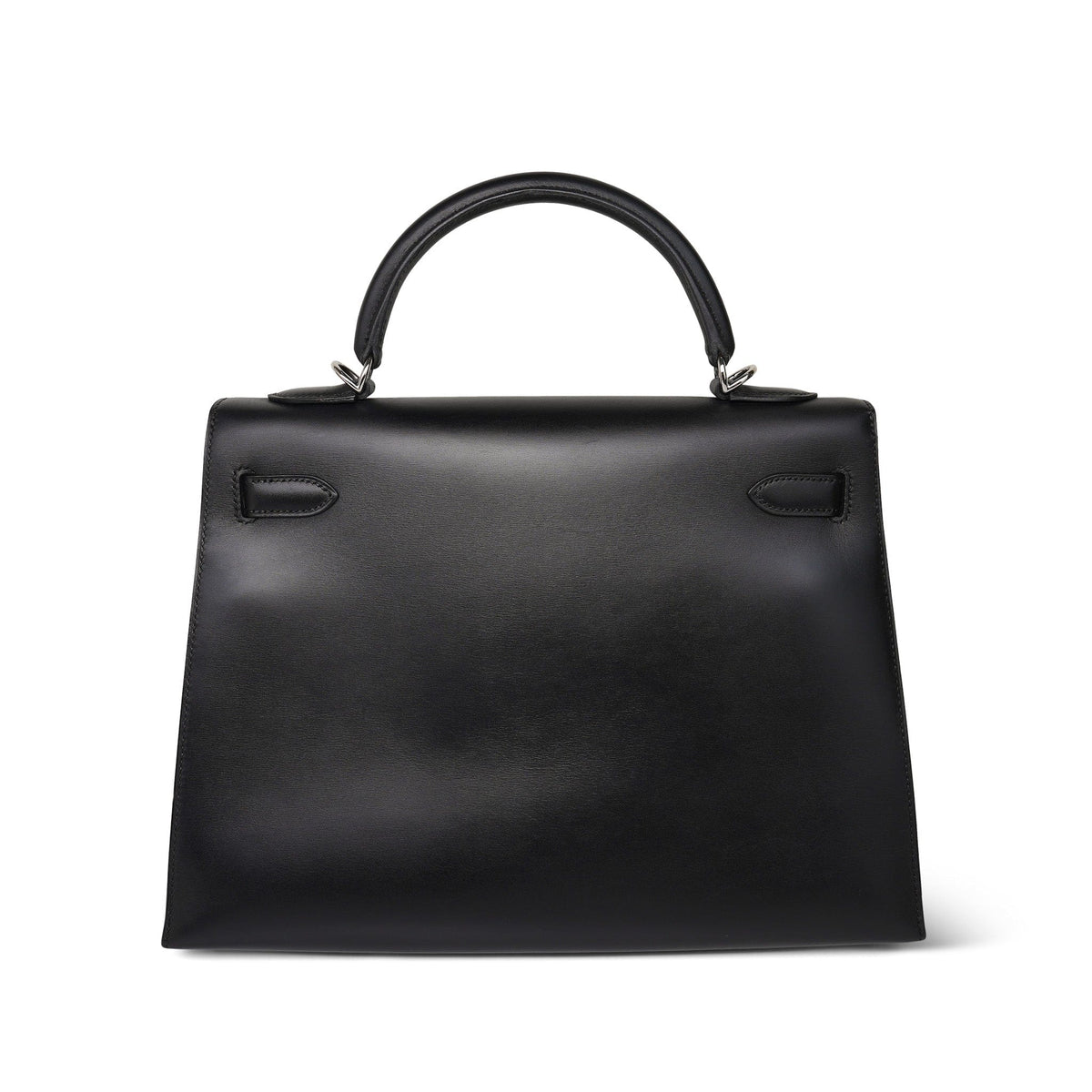 Kelly 32 Black Box Calfskin Palladium Plated J Square Stamp