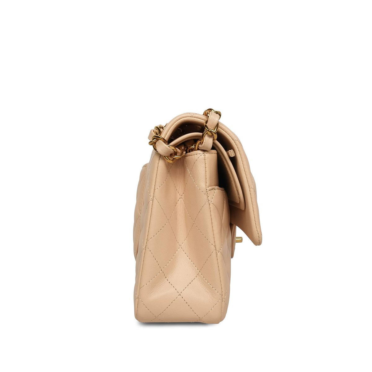 Beige Clair Lambskin Quilted Classic Flap Medium Gold HW