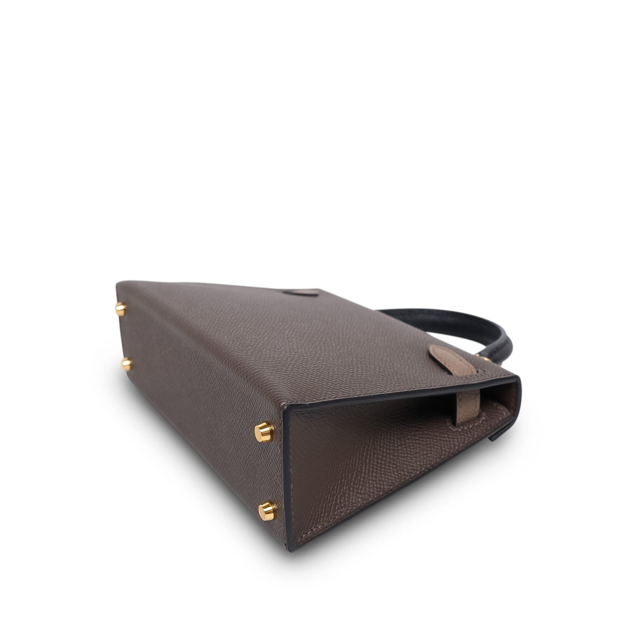 Product image 14 of 15: Mini Kelly Sellier Tri-Color Ecorce Etoupe Black Epsom Gold Plated B Stamp