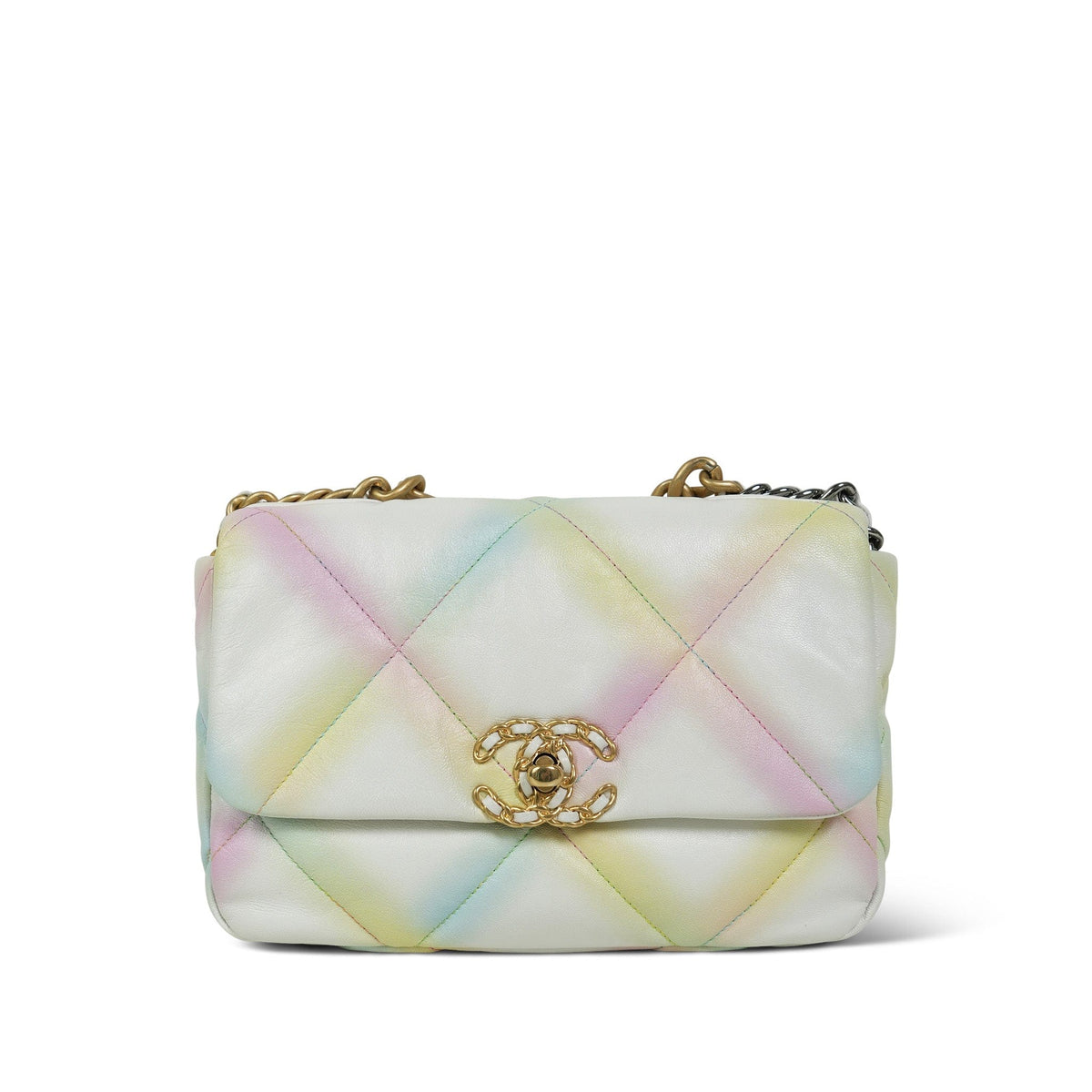 White Rainbow Goatskin Quilted 19 Flap Small MHW