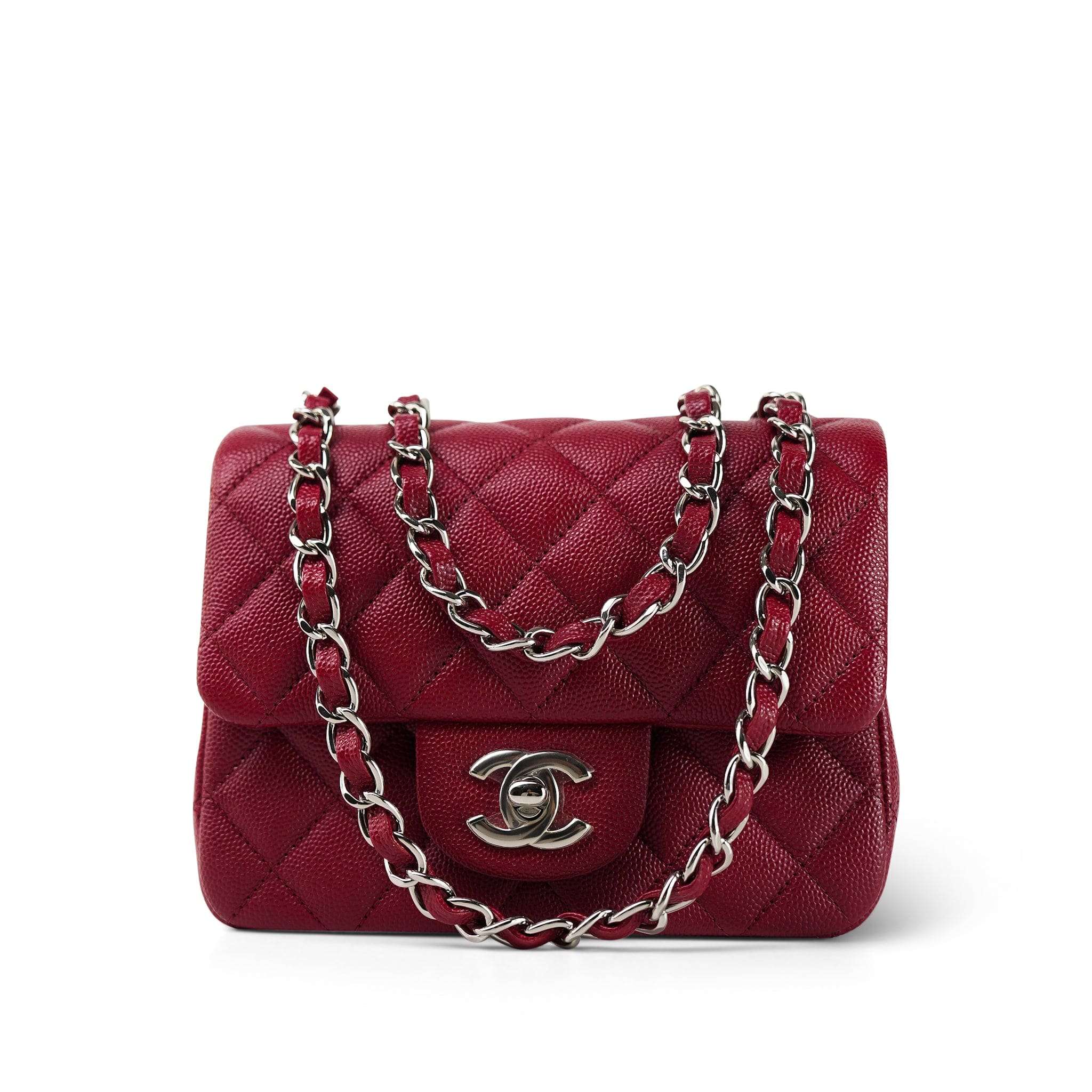 17B Red Caviar Quilted Mini Square Flap Silver Hardware – REDELUXE