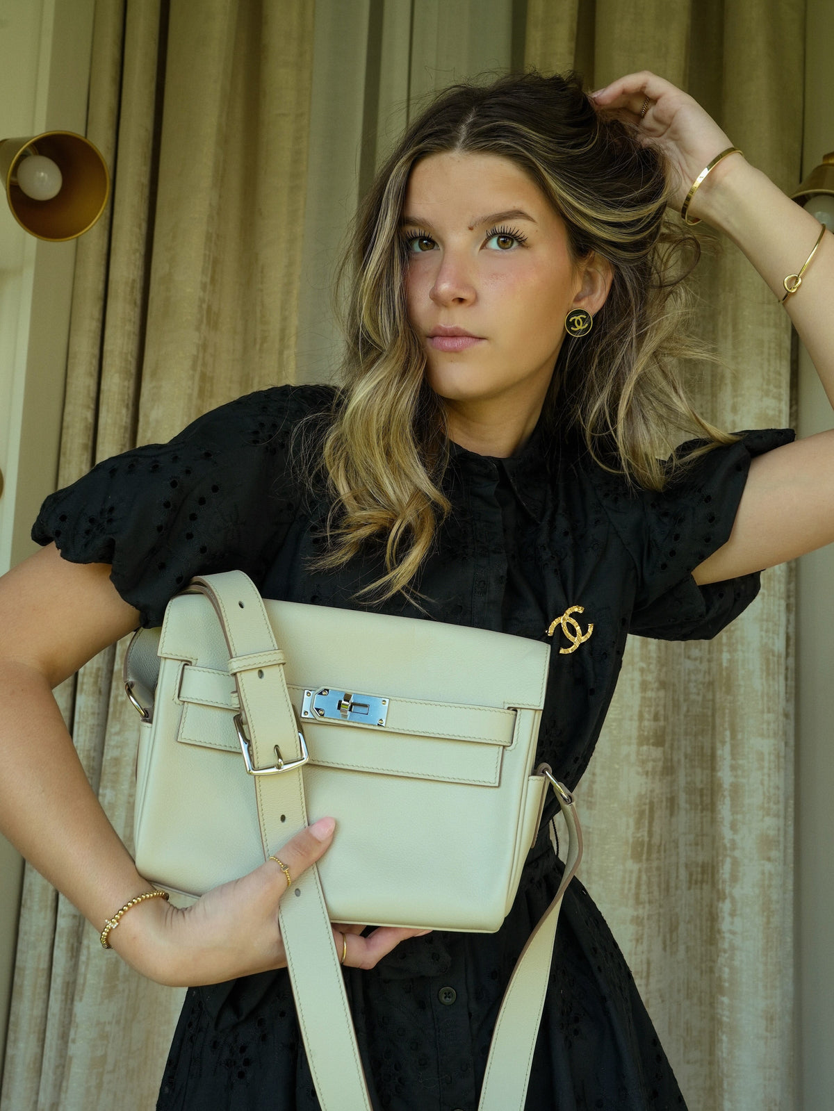Kelly Messenger Bag Beton B Stamp Palladium Plated