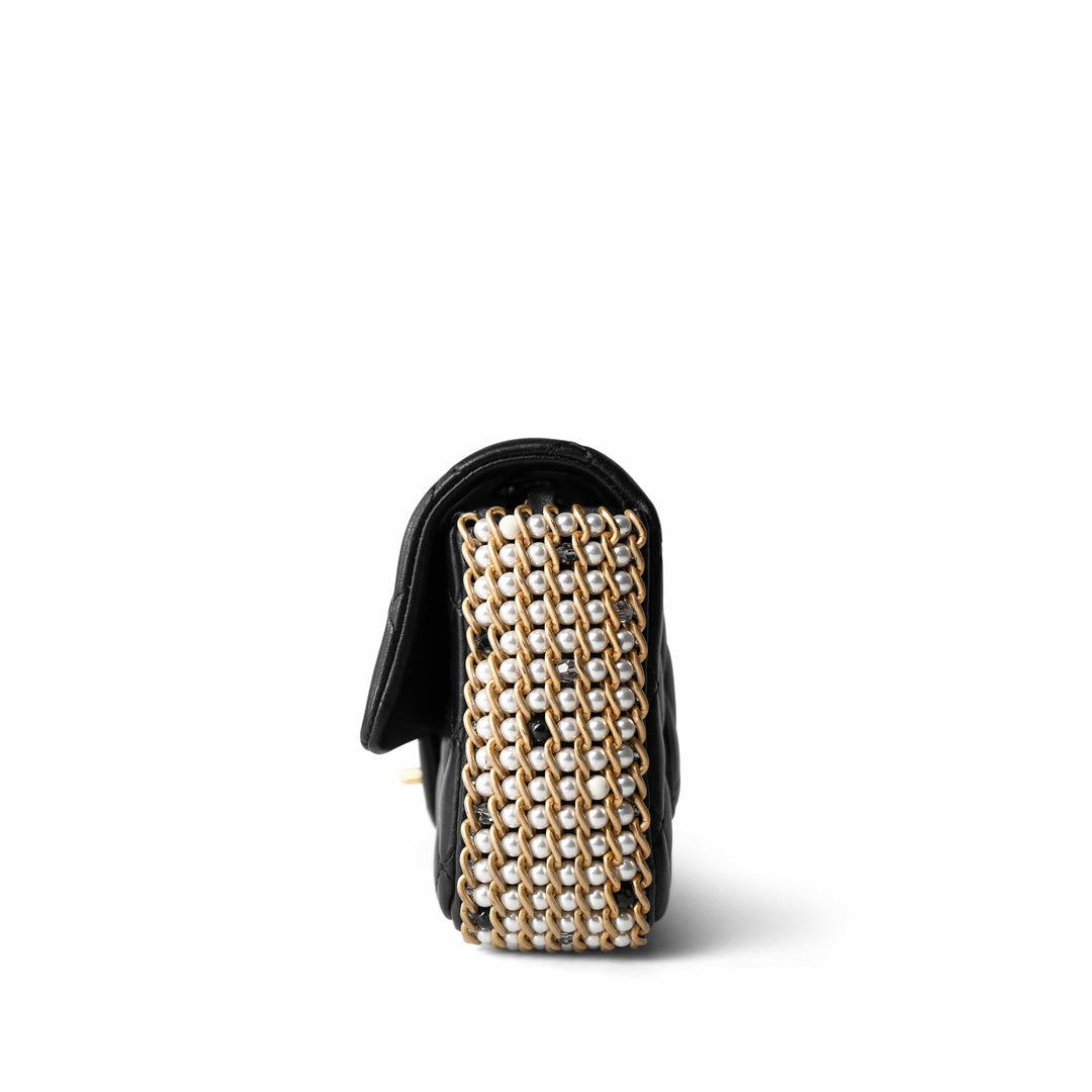 FLAP BAG 20CM WHITE LAMBSKIN GOLD HARDWARE