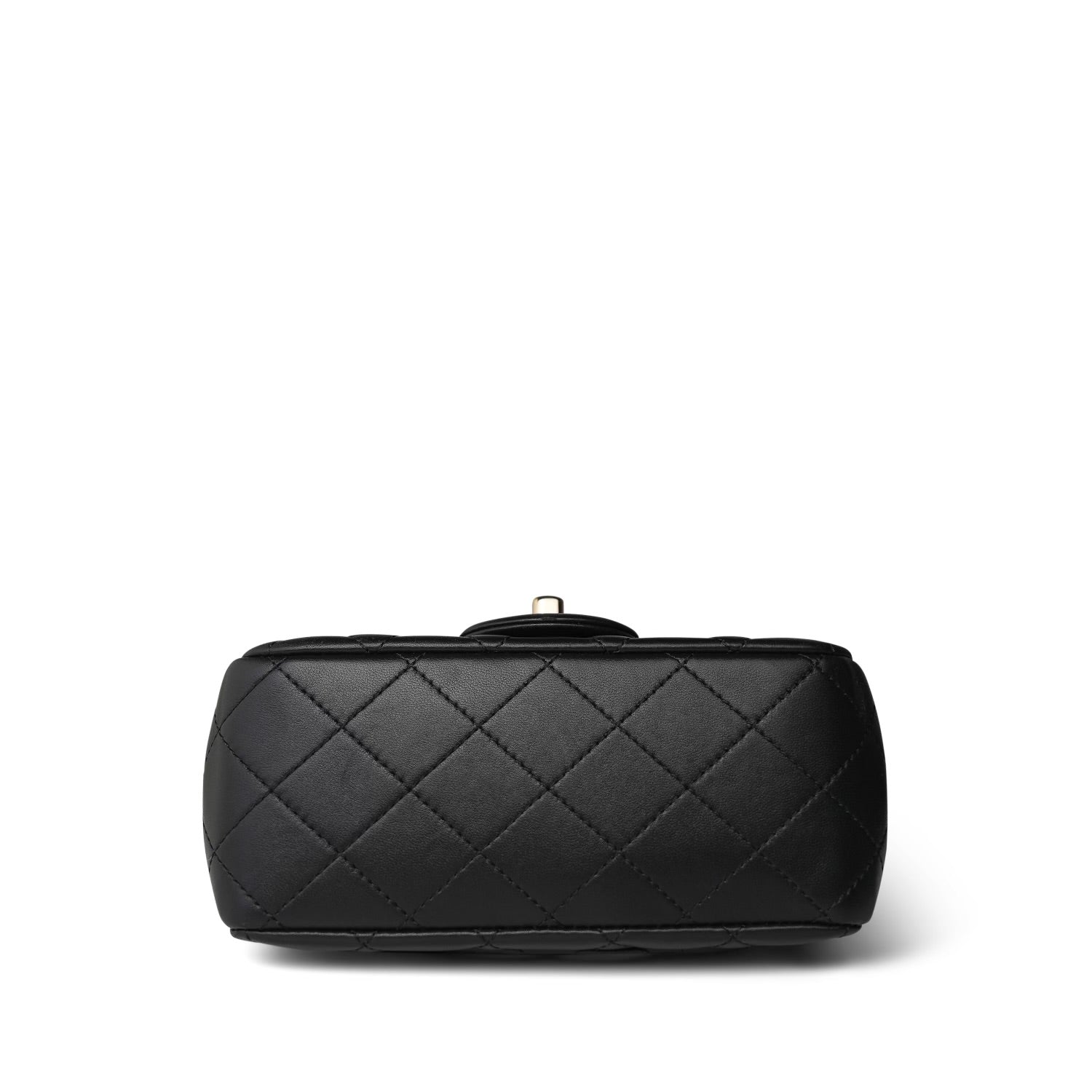 Black Lambskin Quilted Pearl Crush Mini Square Flap Light Gold