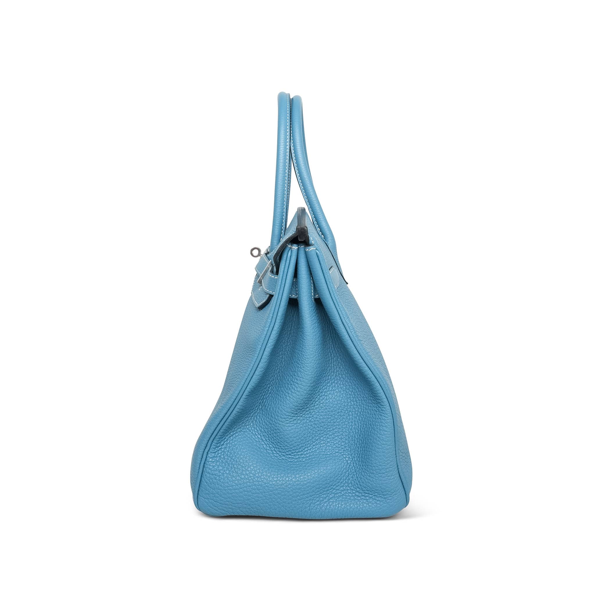 Birkin 35 Bleu Jean Togo Palladium Plated O Square Stamp
