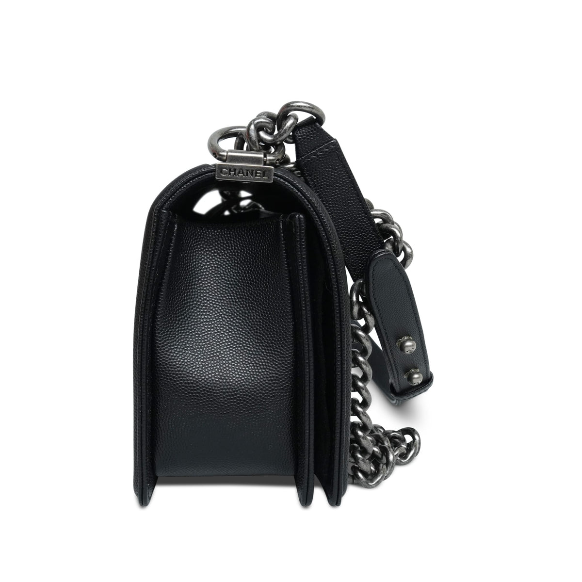 Black Caviar Quilted Boy Bag Old Medium Ruthenium HW