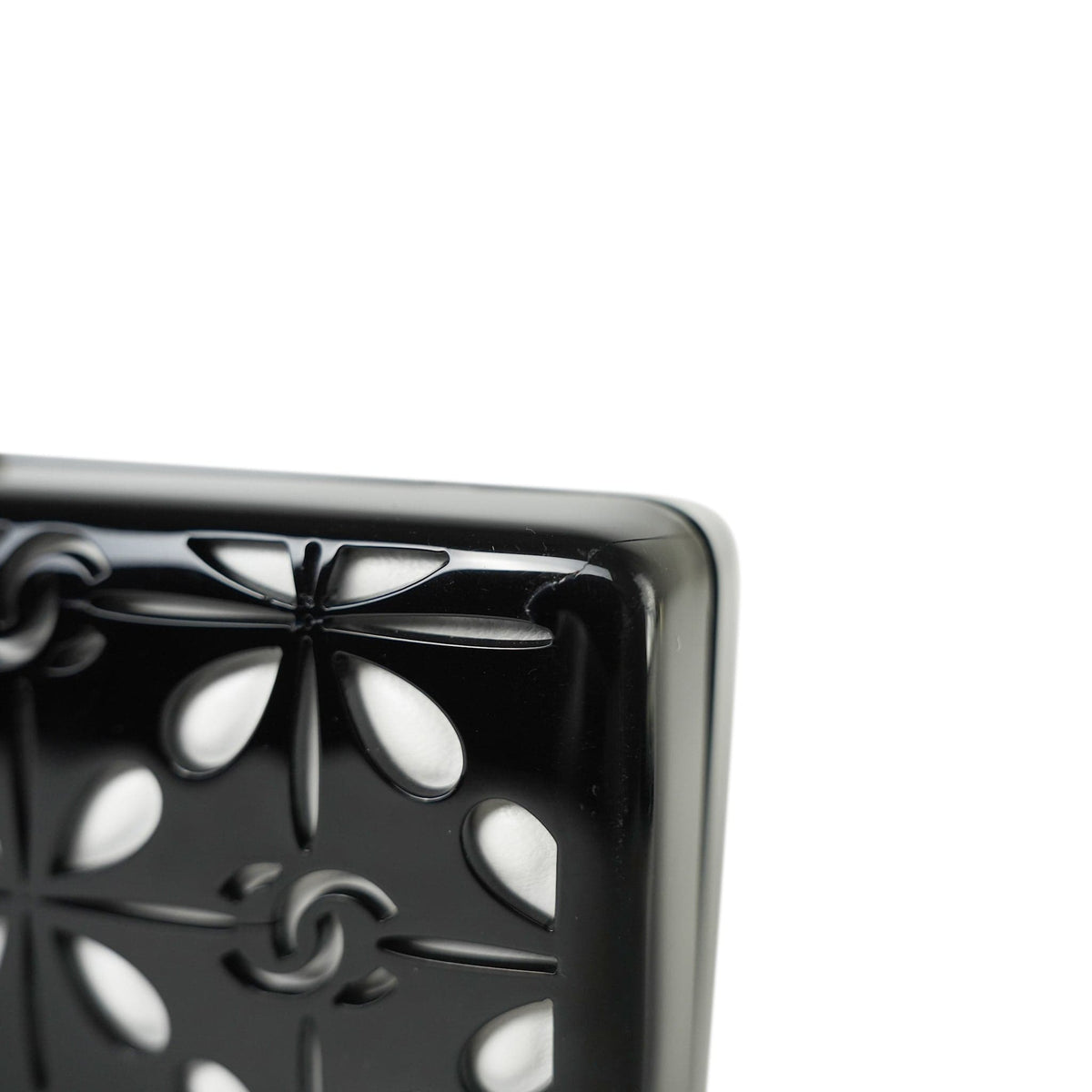 Black White CC Acrylic Minaudiere Box Clutch On Chain Silver Hardware