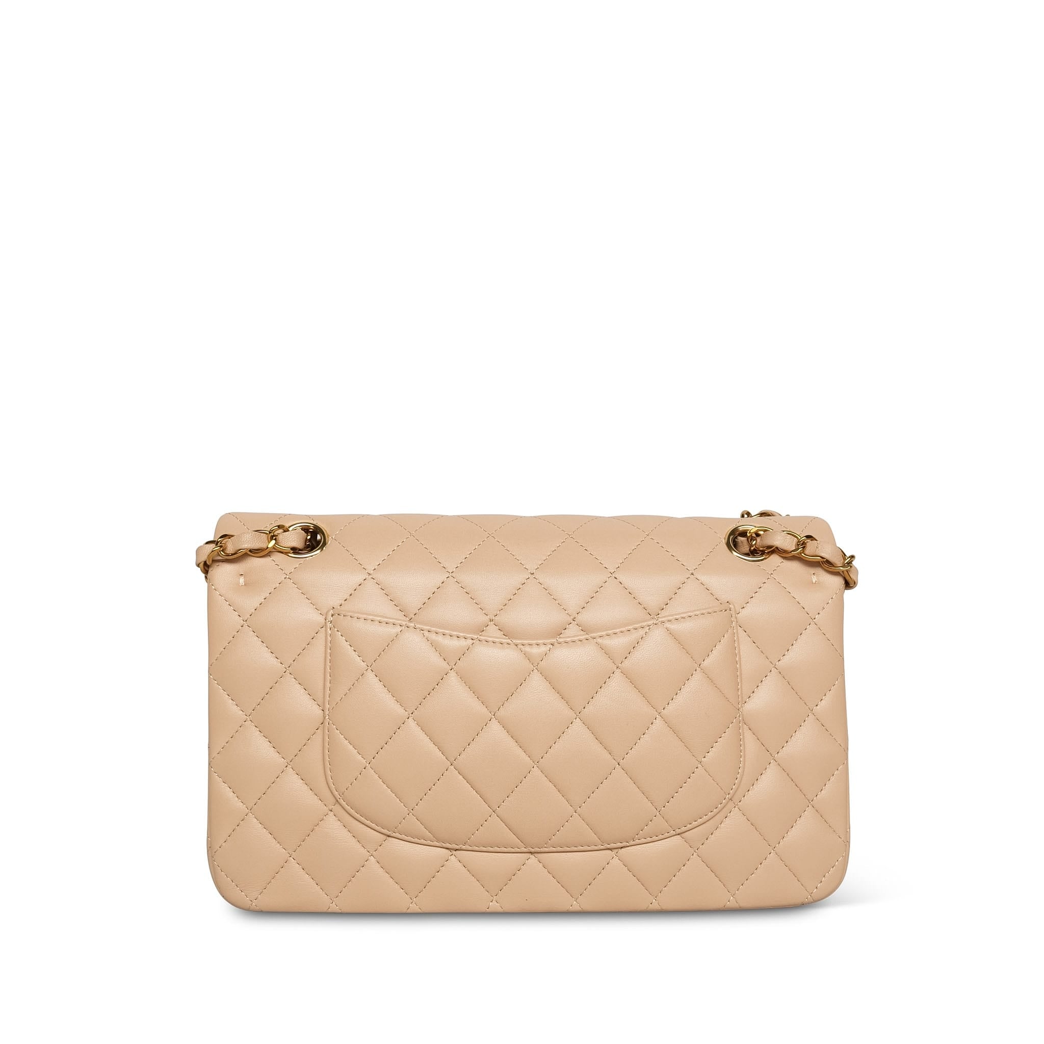 Beige Clair Lambskin Quilted Classic Flap Medium Gold HW