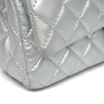 Product image 16 of 28: Silver Metallic Calfskin Quilted Classic Flap Medium Aged Gold Hardware