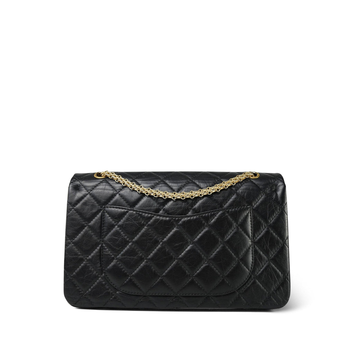 Black Crumpled Calfskin Quilted Reissue 2.55 227 Aged Gold Hardware
