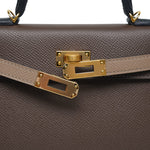 Product image 5 of 15: Mini Kelly Sellier Tri-Color Ecorce Etoupe Black Epsom Gold Plated B Stamp