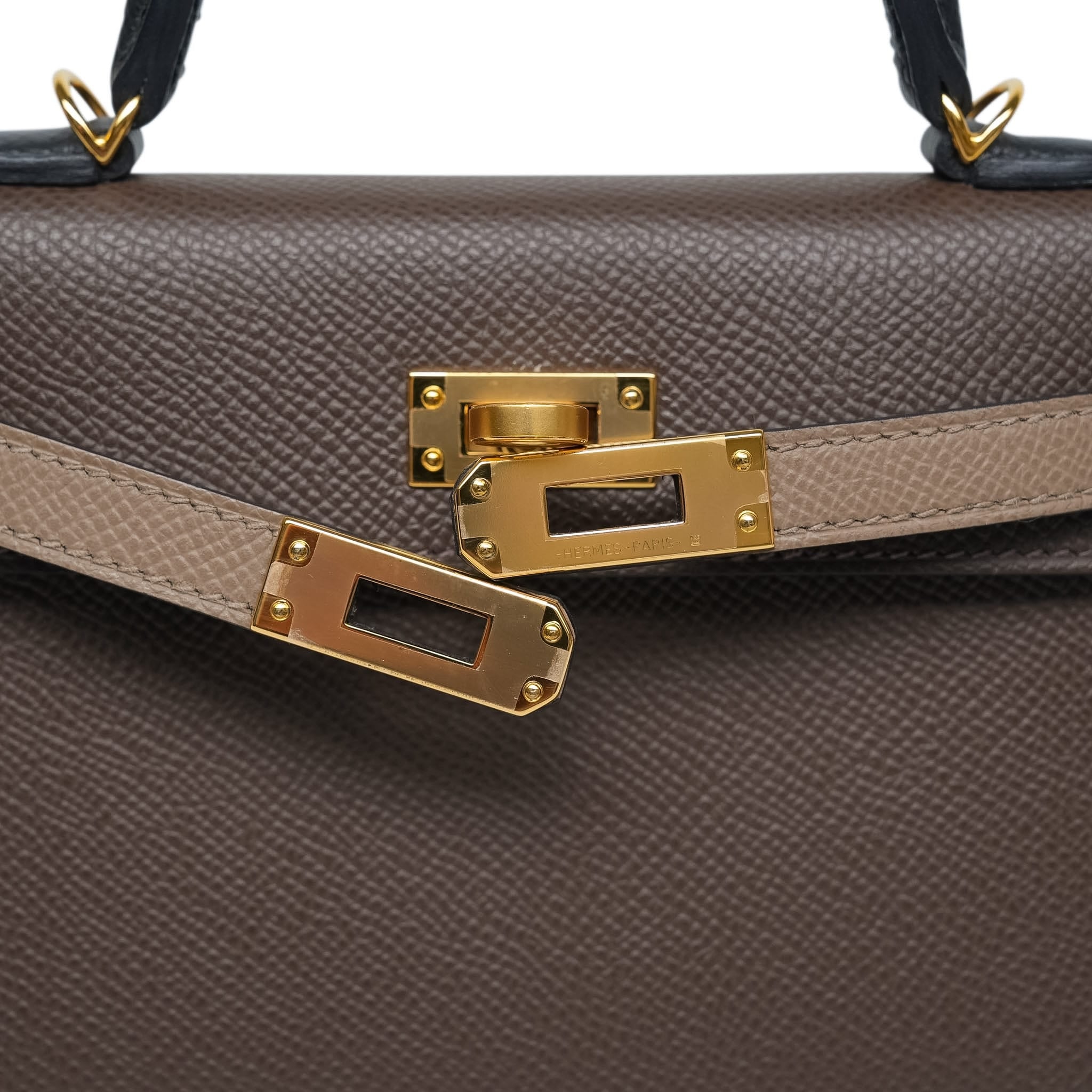 Product image 5 of 15: Mini Kelly Sellier Tri-Color Ecorce Etoupe Black Epsom Gold Plated B Stamp