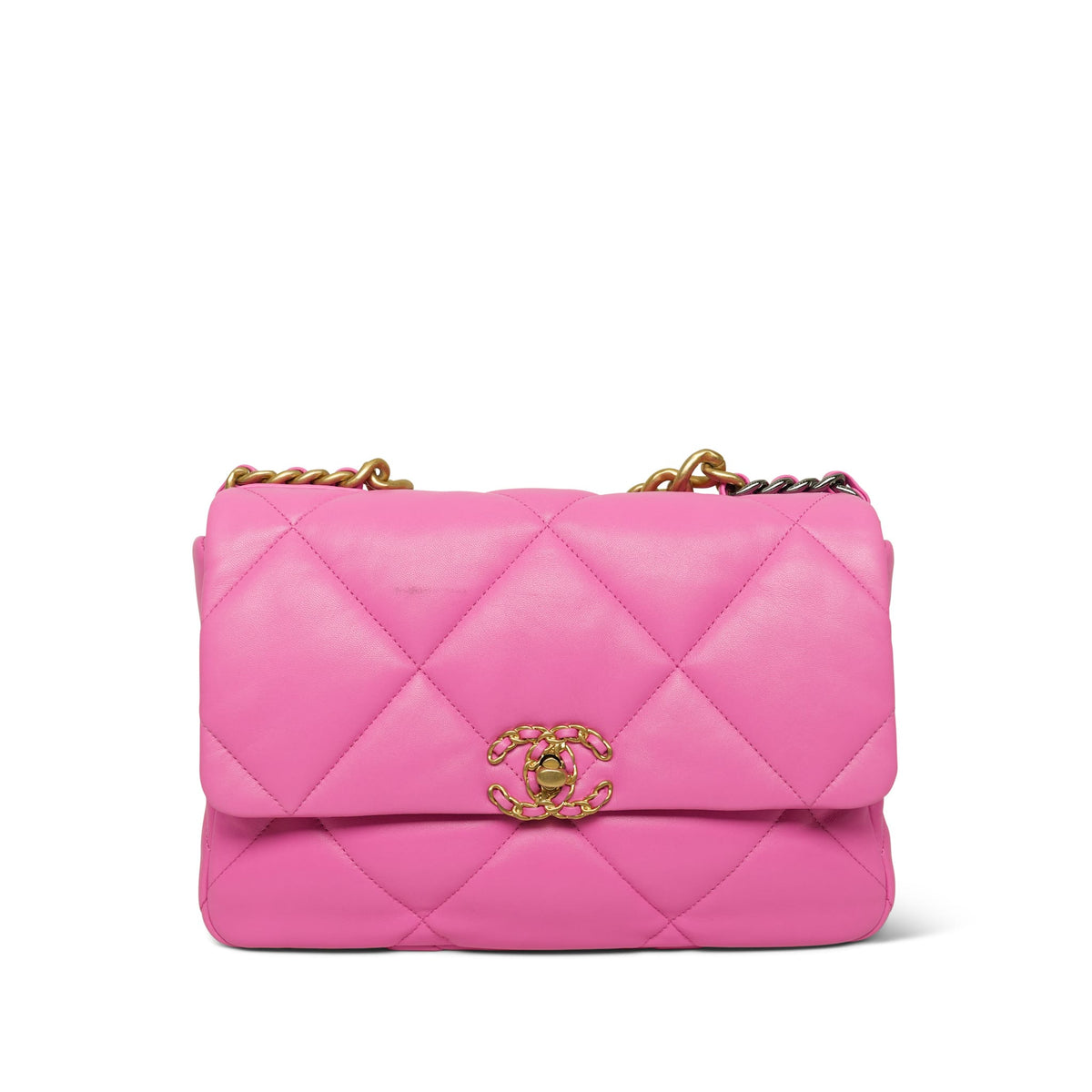 21S Neon Pink Lambskin Quilted Medium/Large 19 Flap MHW