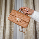 Product image 10 of 16: Caramel Lambskin Quilted Mini Top Handle Light Gold Hardware