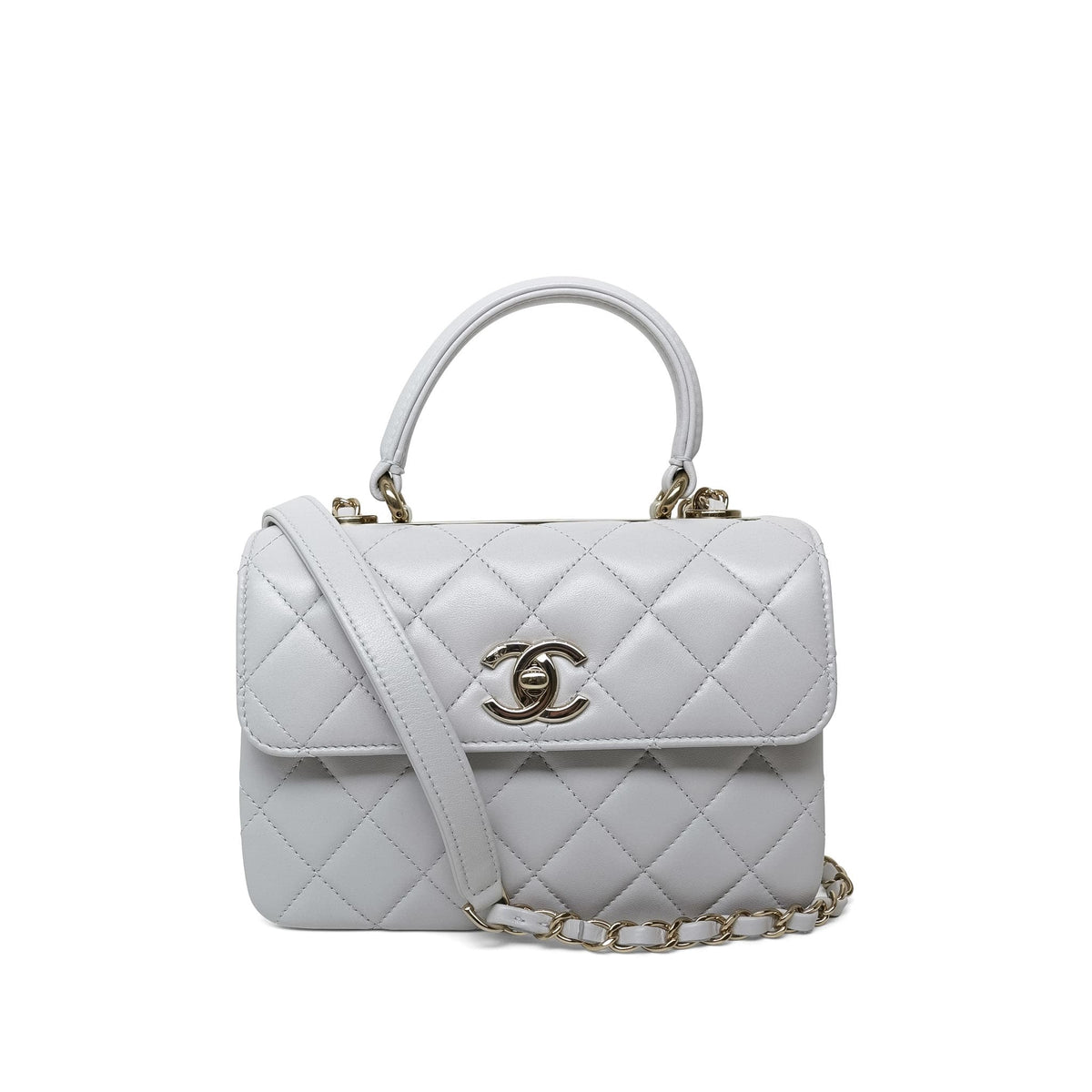 25C Light Grey Lambskin Quilted Trendy CC Mini Light Gold Hardware