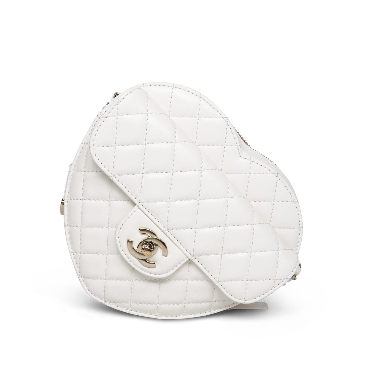 25B White Lambskin Quilted Heart Bag Large LGHW