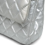 Product image 17 of 28: Silver Metallic Calfskin Quilted Classic Flap Medium Aged Gold Hardware