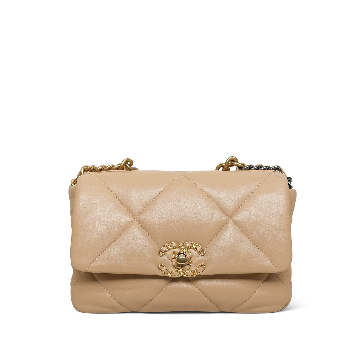 22C Beige Lambskin Quilted Small 19 Flap Mixed HW